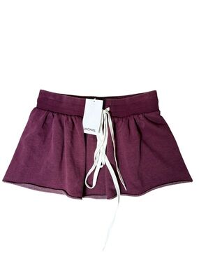 NWT Monki XS Plum Drawstring Flared Mini Skirt with White Ties